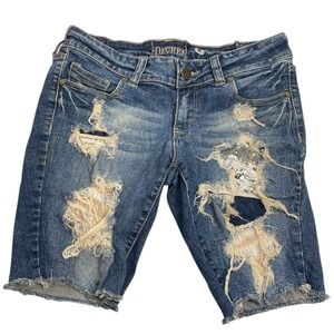 Decree Distressed Denim Bermuda‎ Shorts Sequin Accents Juniors Size 9